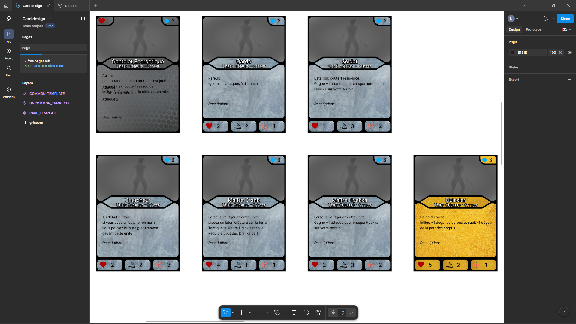 design de cartes pour le TCG